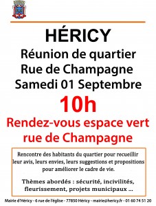 Réunion de quartier rue de Champagne et ruelle aux ânes @ l'espace vert  | Héricy | Île-de-France | France
