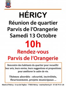 Réunion de quartier 13 octobre 2018 @ Parvis de l'Orangerie 