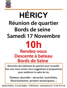 Réunion de quartier 17 novembre 2018 @ Descente à bateau  | Héricy | Île-de-France | France