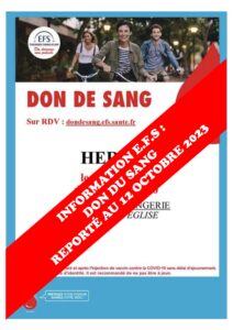 Don du sang (reporté au 12 octobre 2023) @ Salle de l'Orangerie