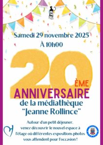 20ème anniversaire de la médiathèque "Jeanne ROLLINCE" @ médiathèque Jeanne ROLLINCE